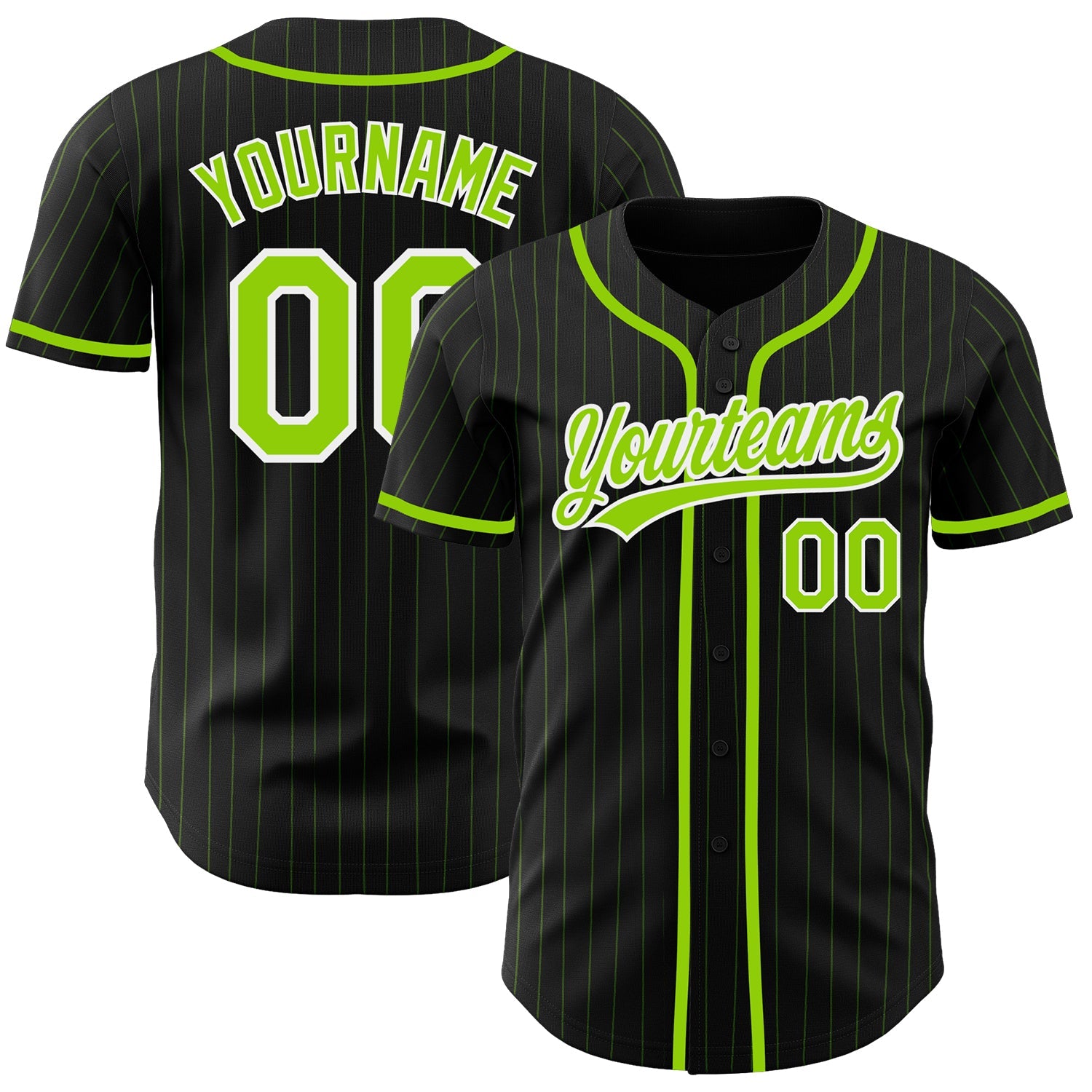 Custom Black Neon Green Pinstripe Neon Green Authentic Baseball Jersey - Main View