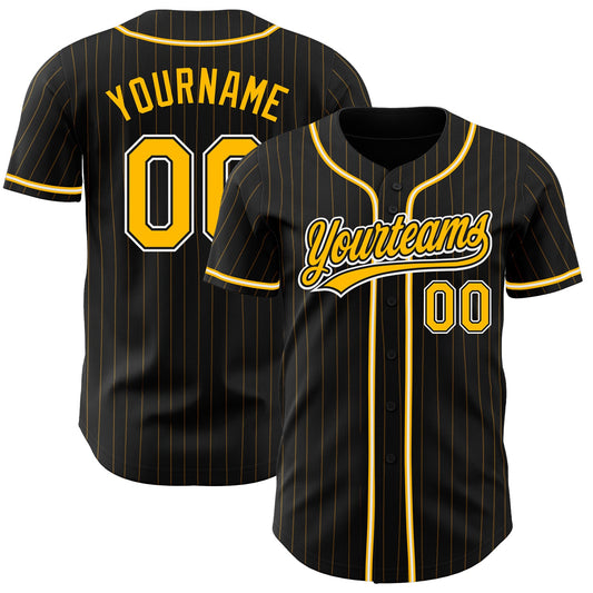Custom Black Gold Pinstripe Gold-White Authentic Baseball Jersey - Main View