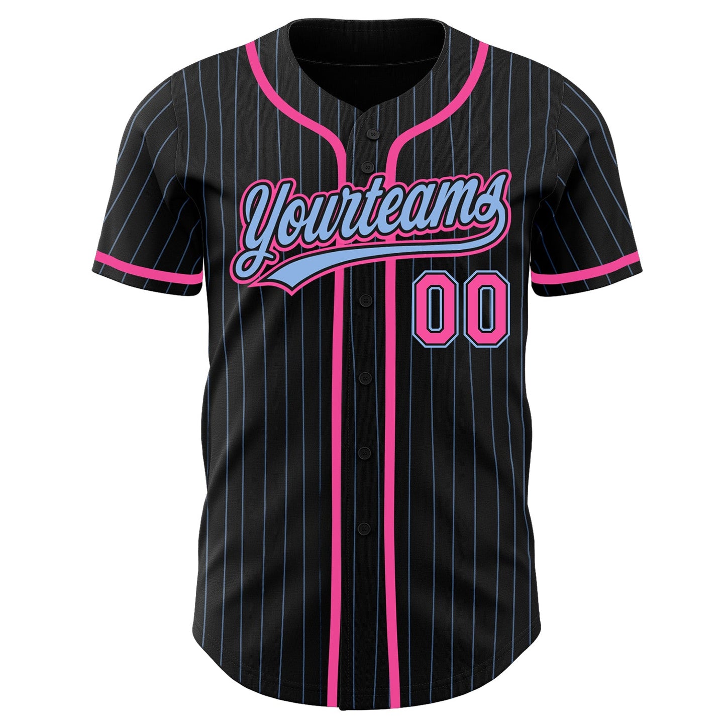 Custom Black Light Blue Pinstripe Pink Authentic Baseball Jersey view 2