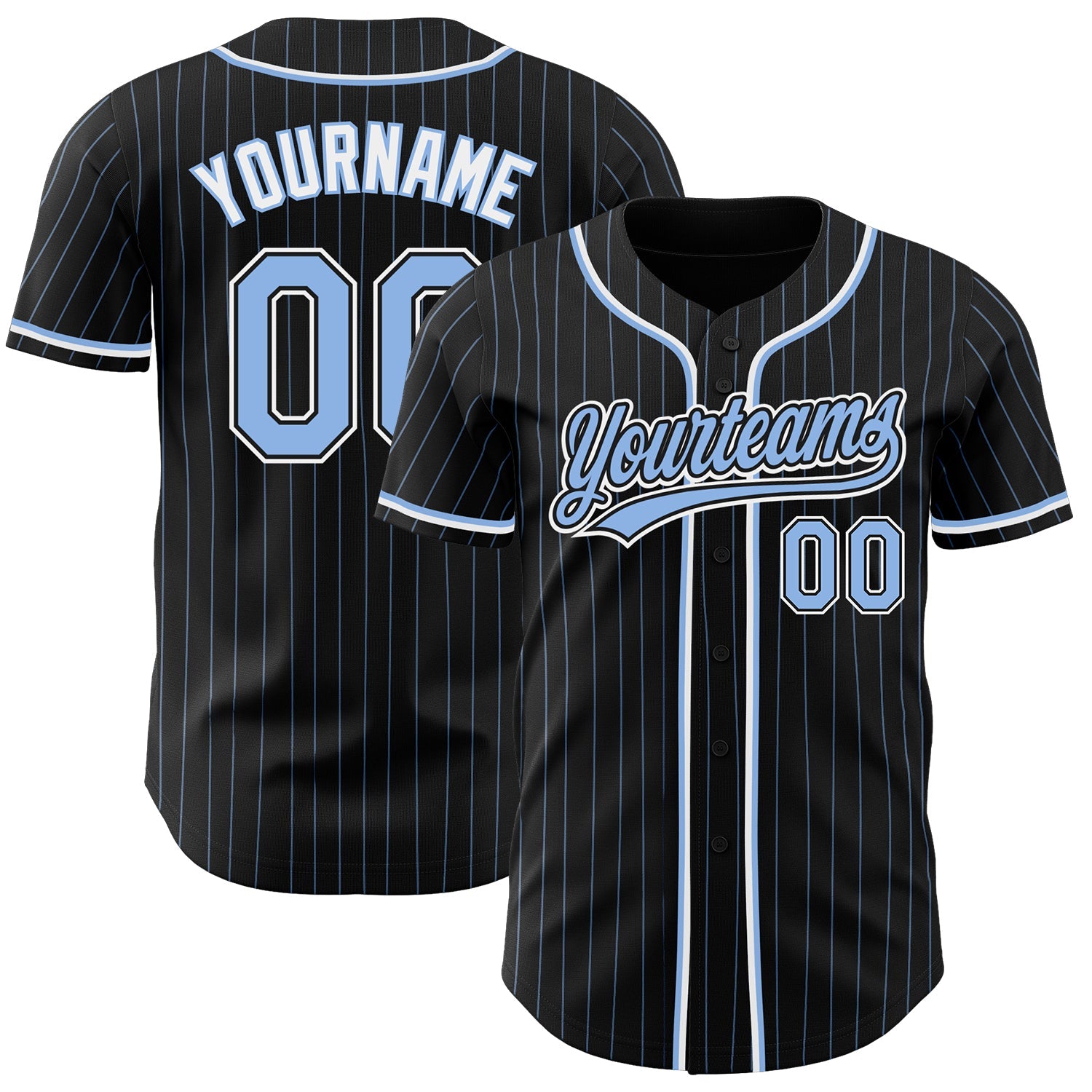 Custom Black Light Blue Pinstripe Light Blue-White Authentic Baseball Jersey - Main View