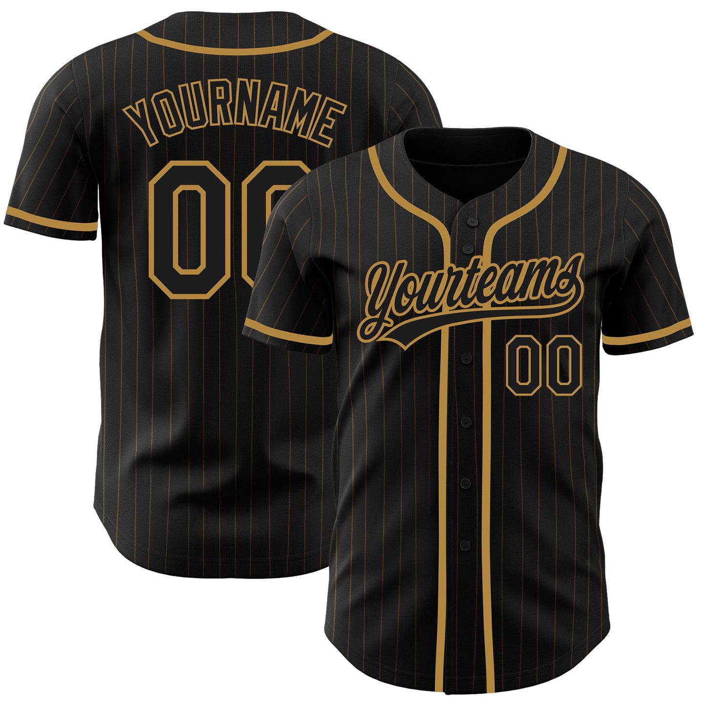 Custom Black Old Gold Pinstripe Black-Old Gold Authentic Baseball Jersey - Main View