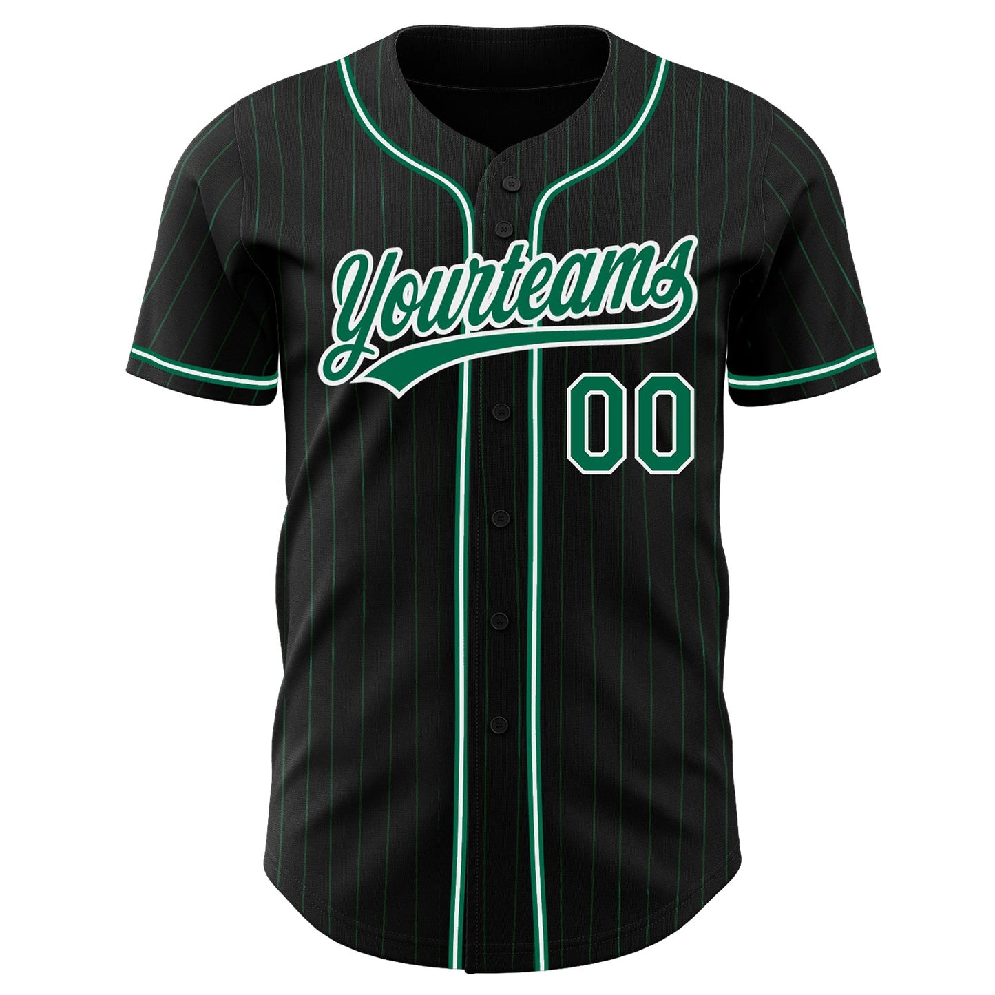 Custom Black Kelly Green Pinstripe Kelly Green-White Authentic Baseball Jersey view 2