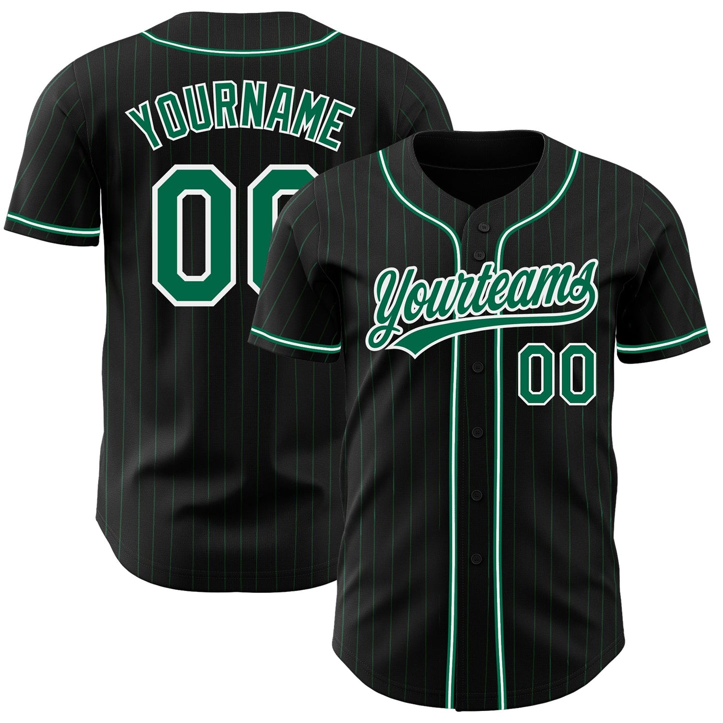Custom Black Kelly Green Pinstripe Kelly Green-White Authentic Baseball Jersey - Main View