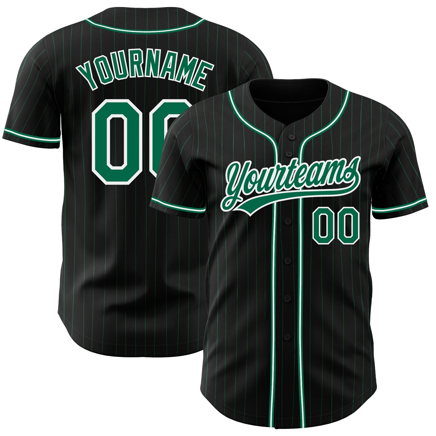 Custom Black Kelly Green Pinstripe Kelly Green-White Authentic Baseball Jersey - Main View