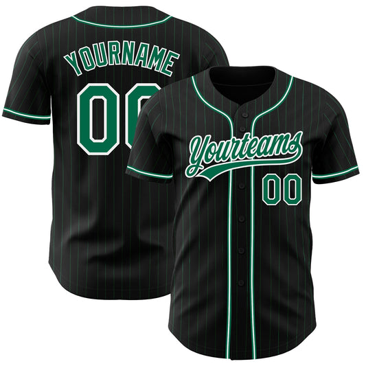 Custom Black Kelly Green Pinstripe Kelly Green-White Authentic Baseball Jersey - Main View