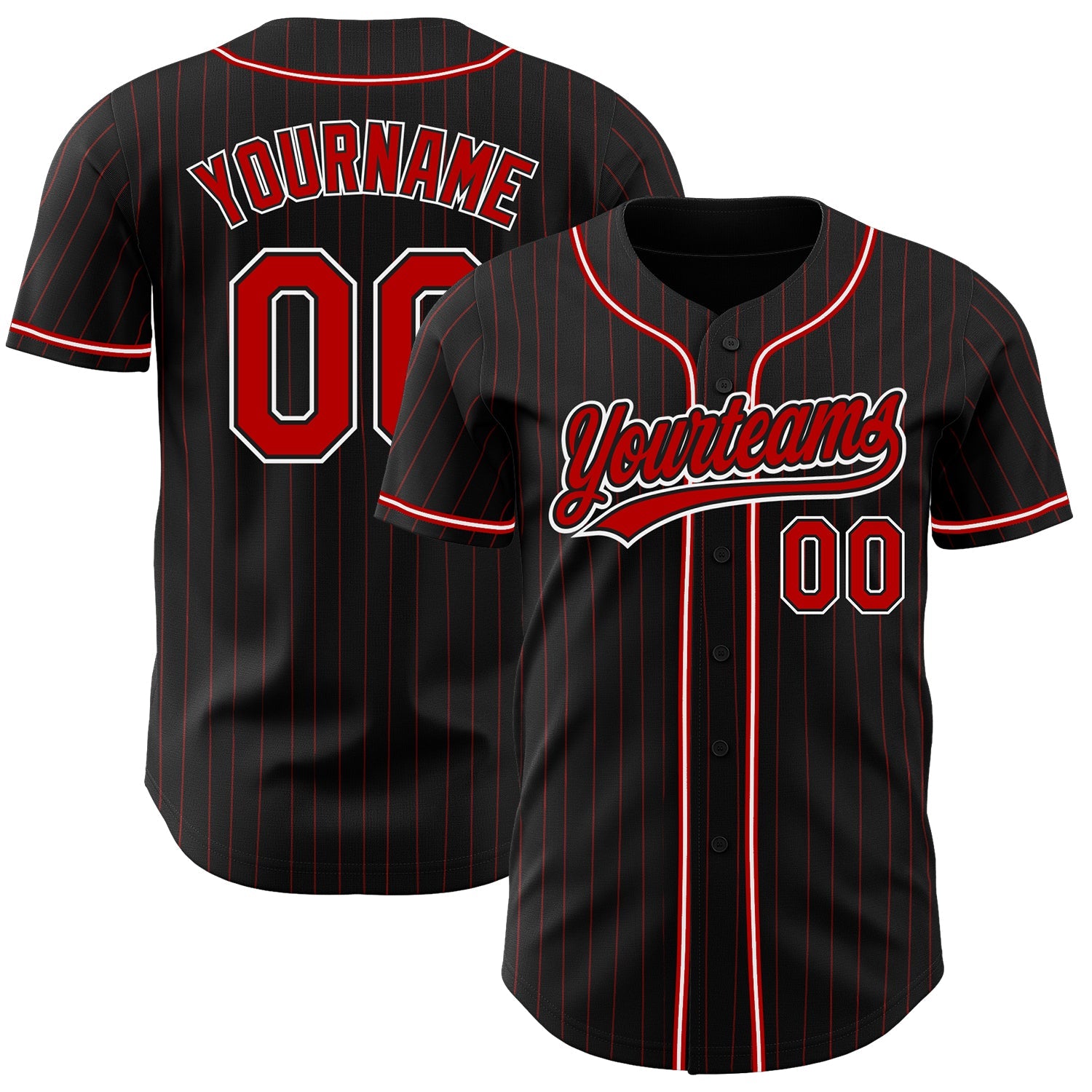 Custom Black Red Pinstripe Red-White Authentic Baseball Jersey - Main View