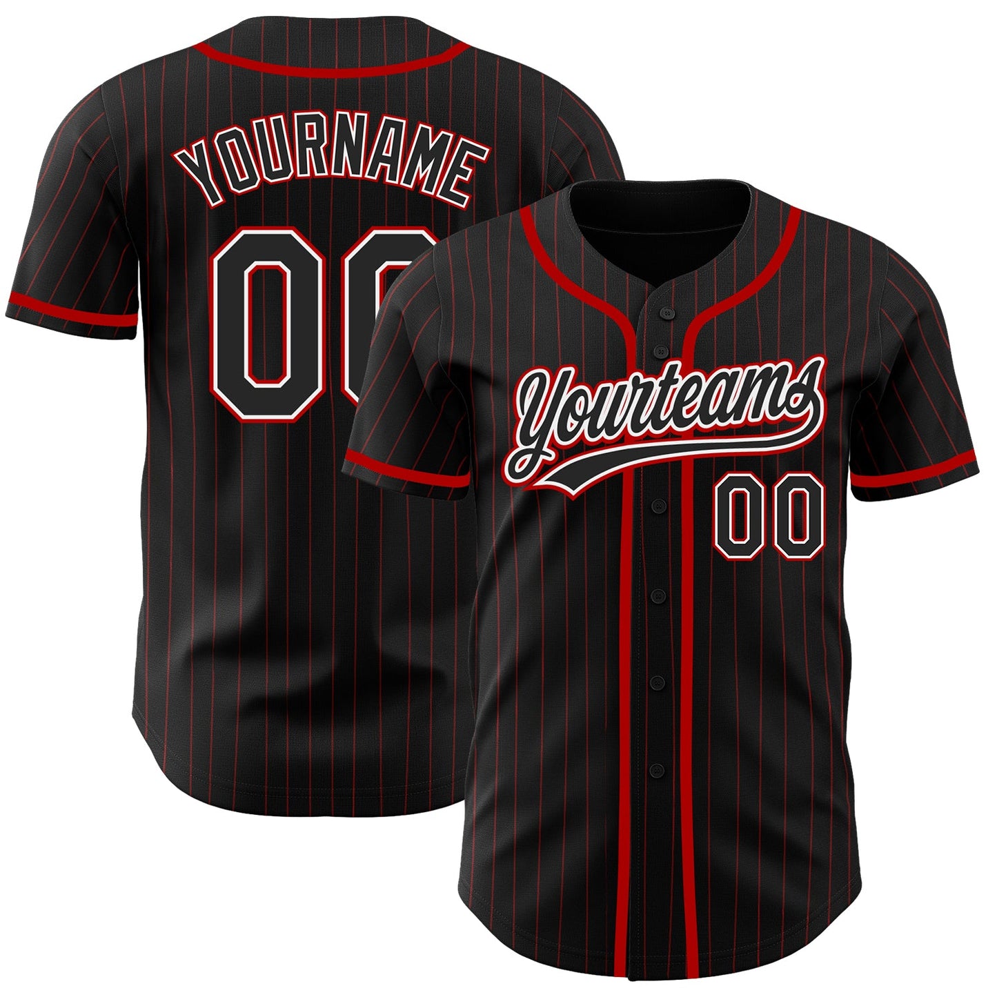 Custom Black Red Pinstripe Black Authentic Baseball Jersey - Main View