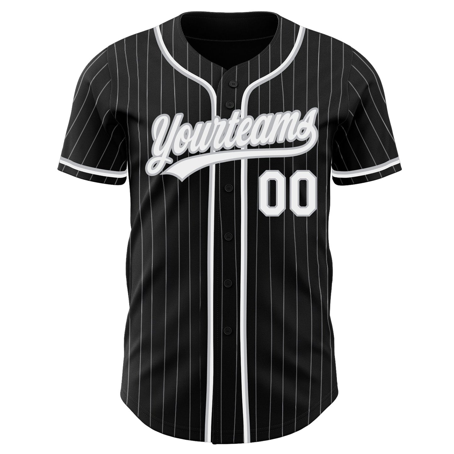 Custom Black Gray Pinstripe White Authentic Baseball Jersey view 2