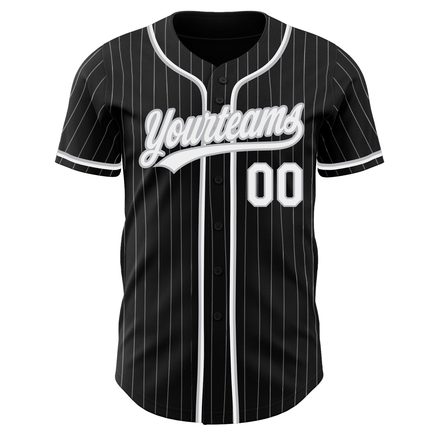 Custom Black Gray Pinstripe White Authentic Baseball Jersey view 2