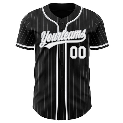 Custom Black Gray Pinstripe White Authentic Baseball Jersey view 2
