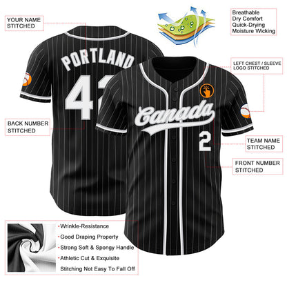 Custom Black Gray Pinstripe White Authentic Baseball Jersey view 3