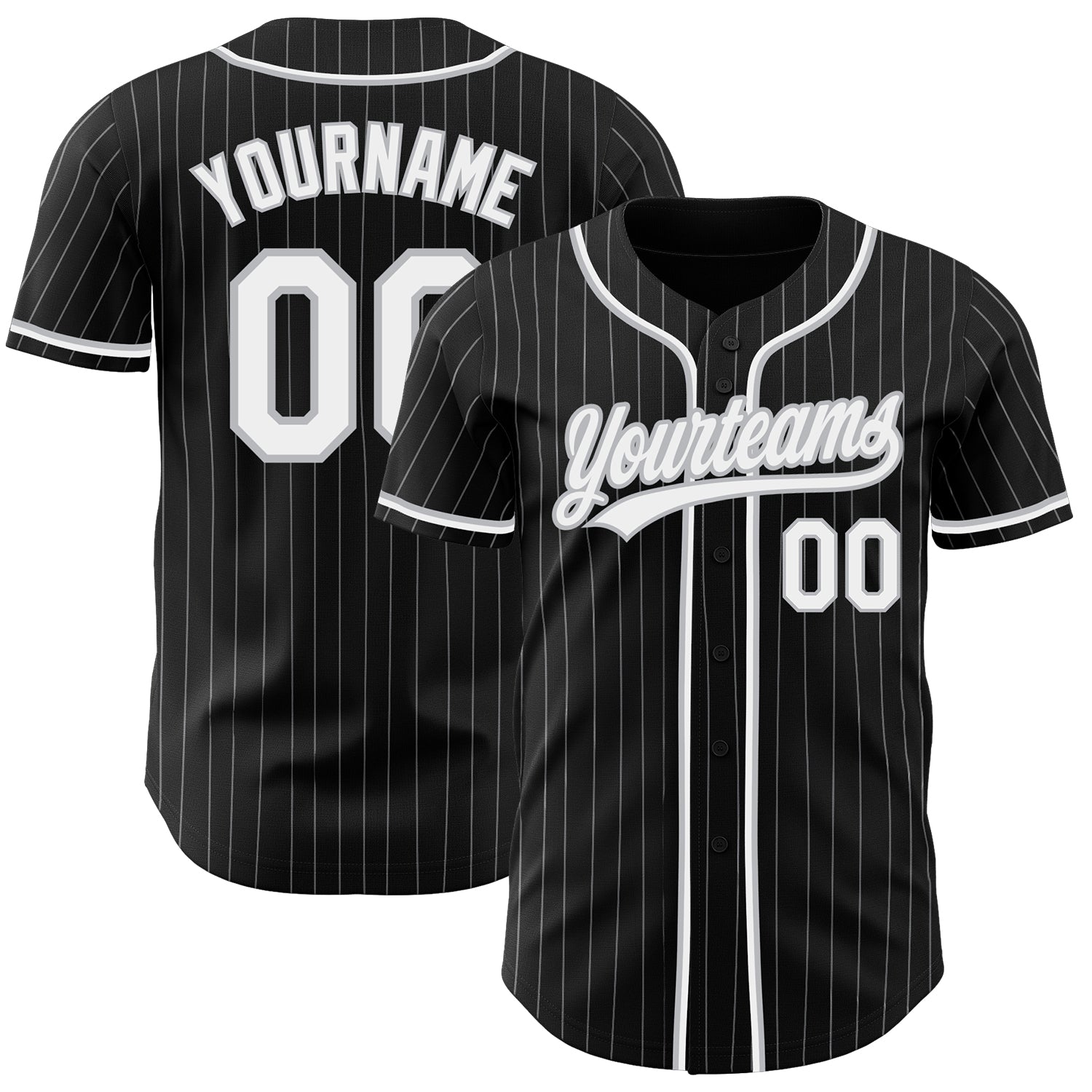 Custom Black Gray Pinstripe White Authentic Baseball Jersey - Main View