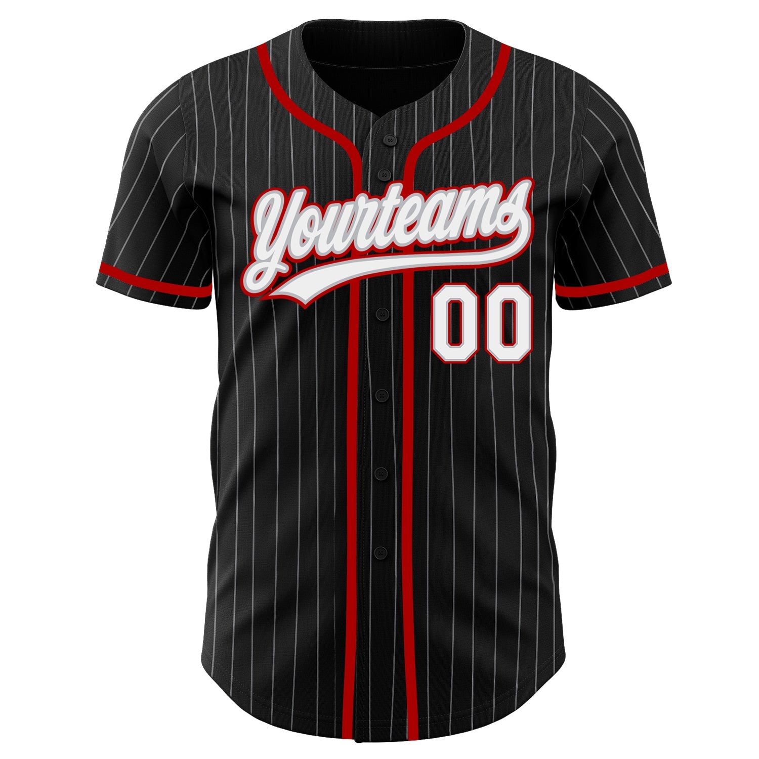Custom Black Gray Pinstripe White-Red Authentic Baseball Jersey view 2