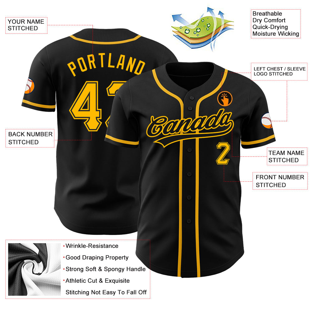 Custom Black Gold Authentic Baseball Jersey view 3