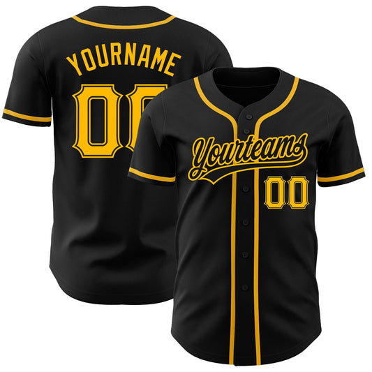 Custom Black Gold Authentic Baseball Jersey - Main View