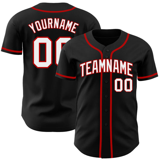 Custom Black White-Red Authentic Baseball Jersey - Main View