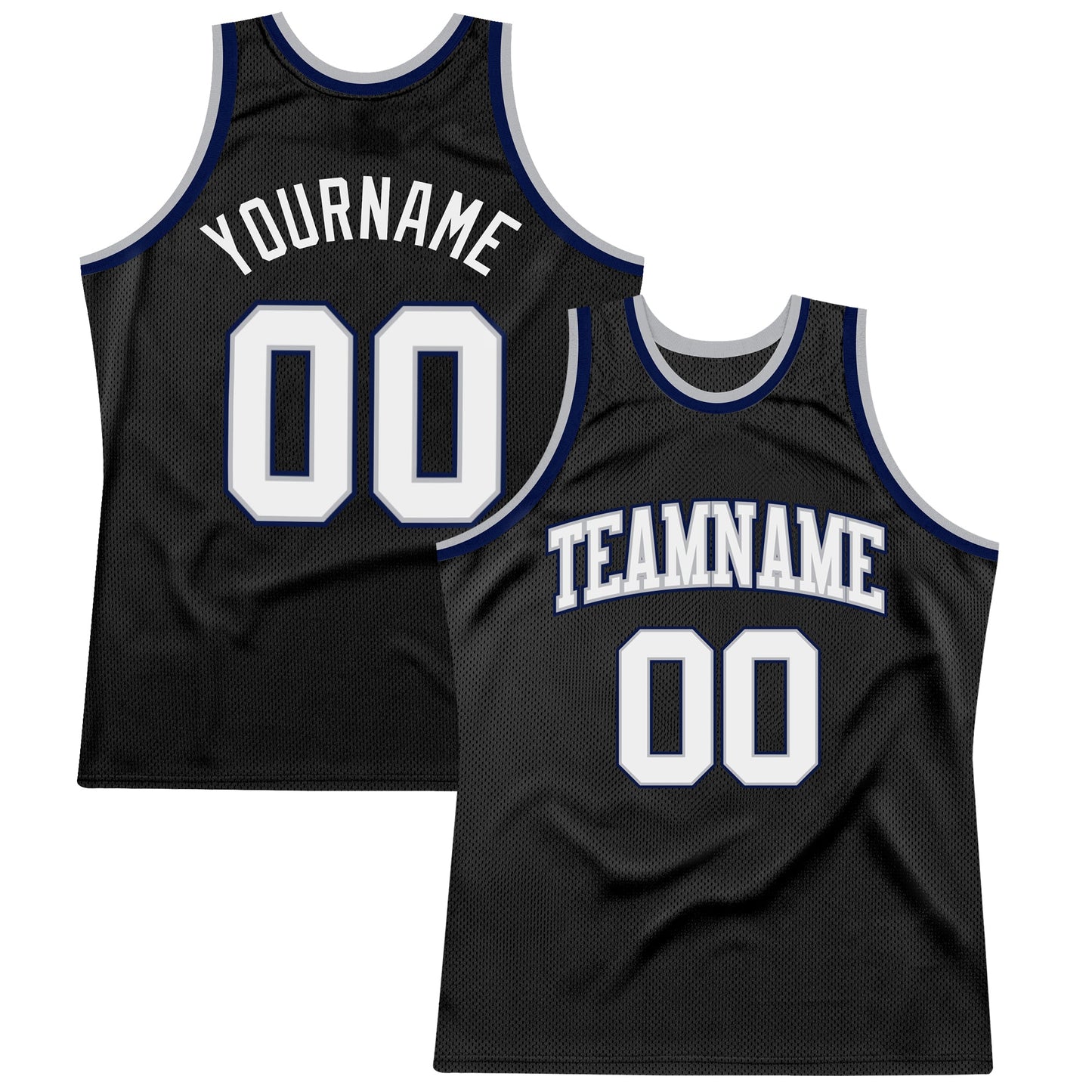 Custom Black White Gray-Navy Authentic Throwback Basketball Jersey - Main View