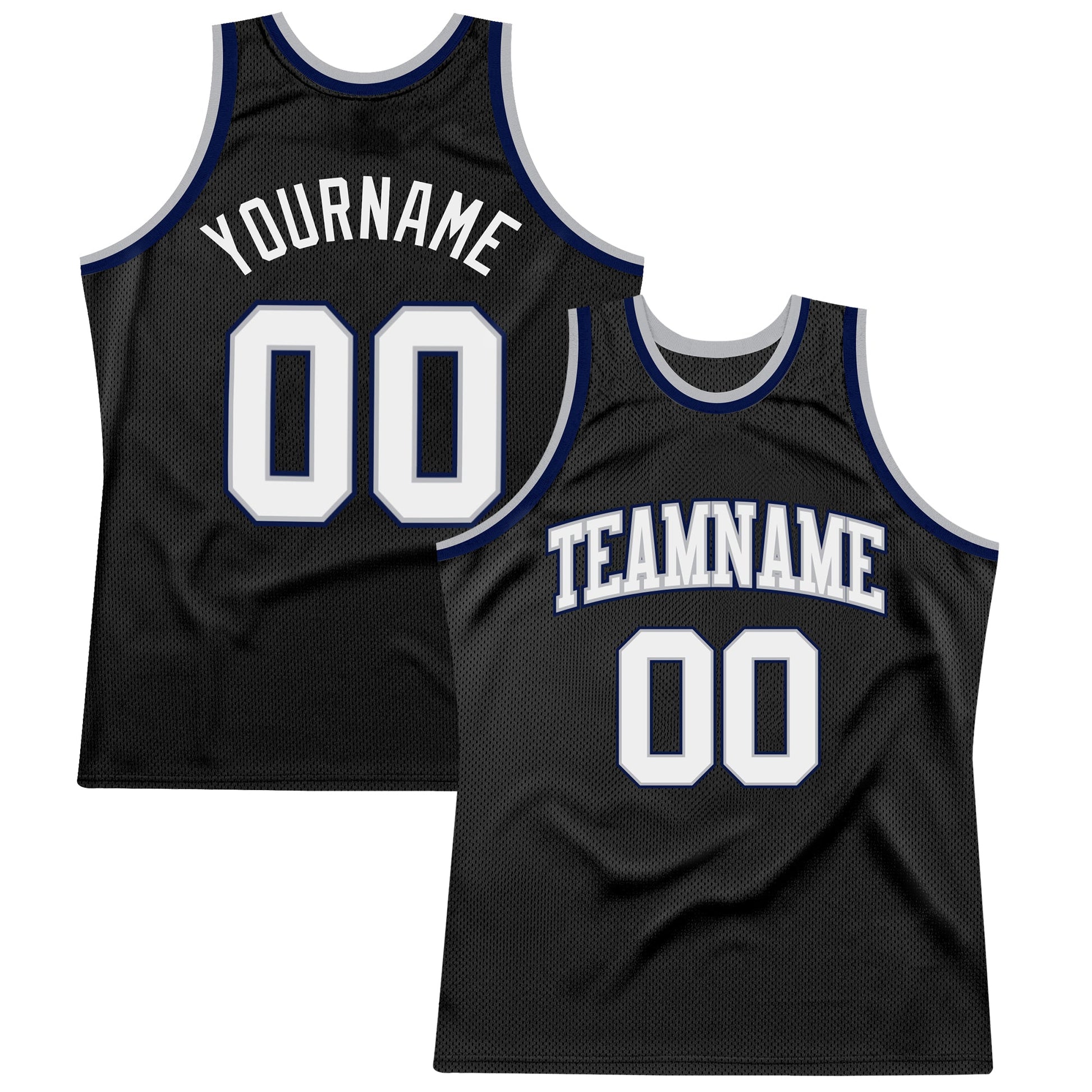 Custom Black White Gray-Navy Authentic Throwback Basketball Jersey - Main View