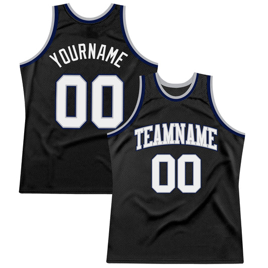 Custom Black White Gray-Navy Authentic Throwback Basketball Jersey - Main View