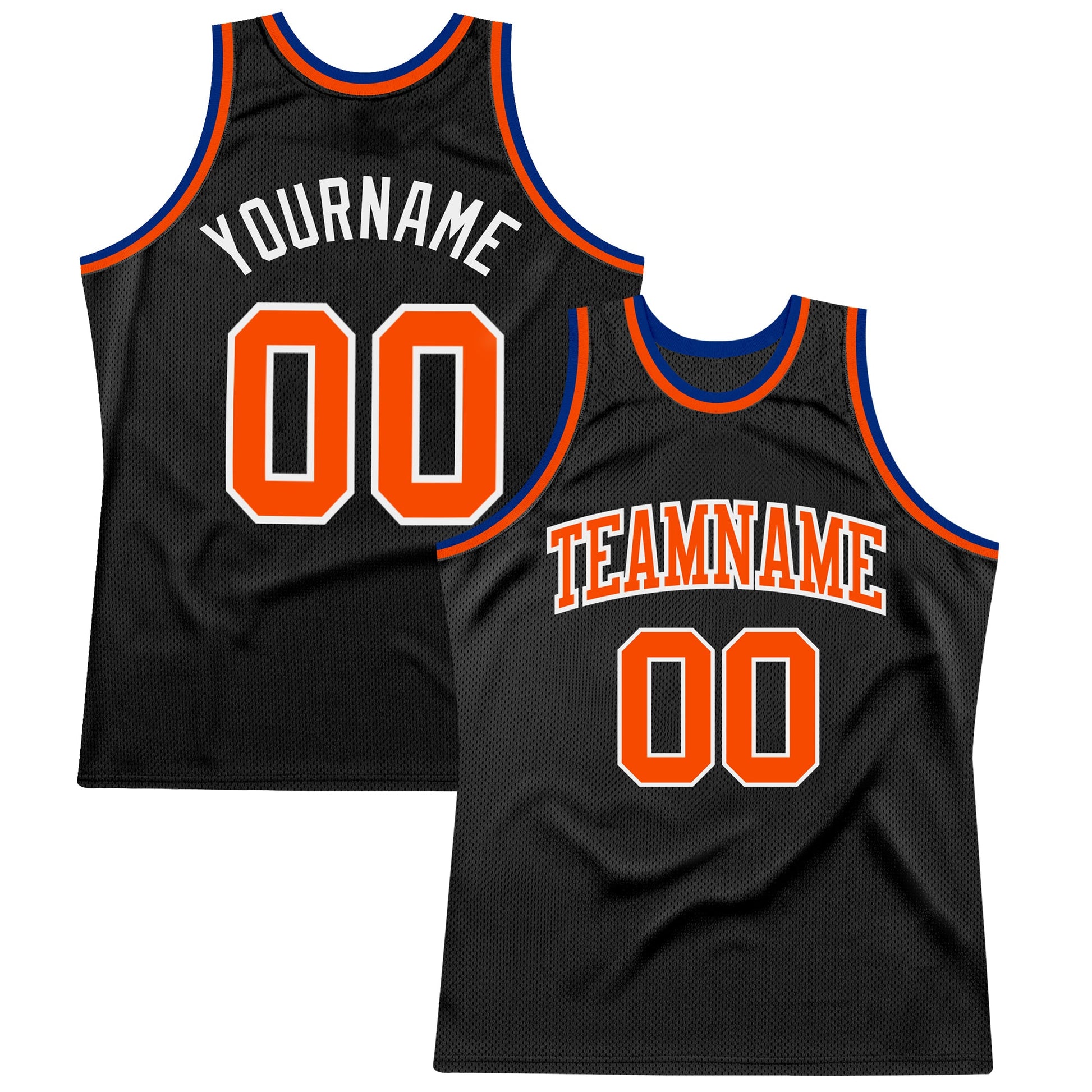 Custom Black Orange-Royal Authentic Throwback Basketball Jersey - Main View
