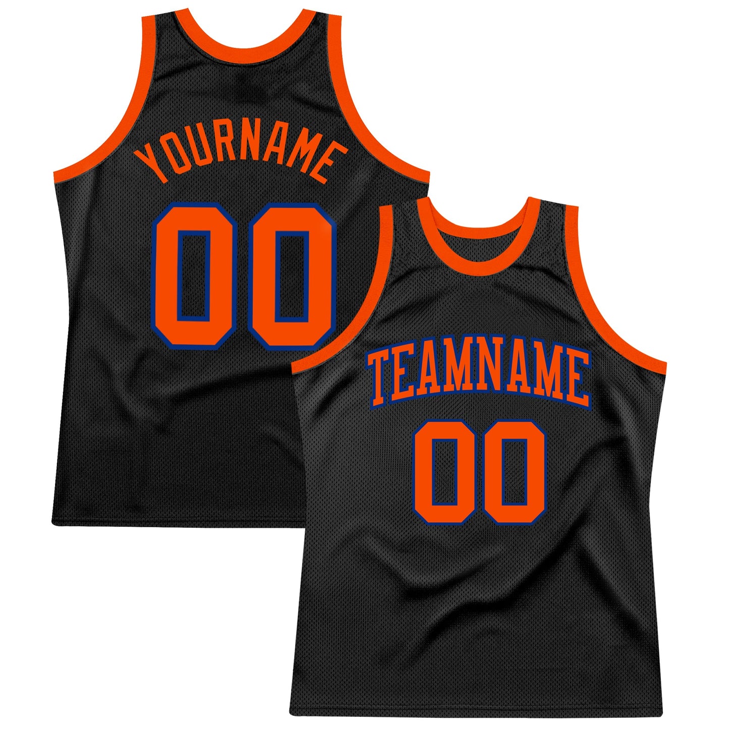 Custom Black Orange-Royal Authentic Throwback Basketball Jersey - Main View