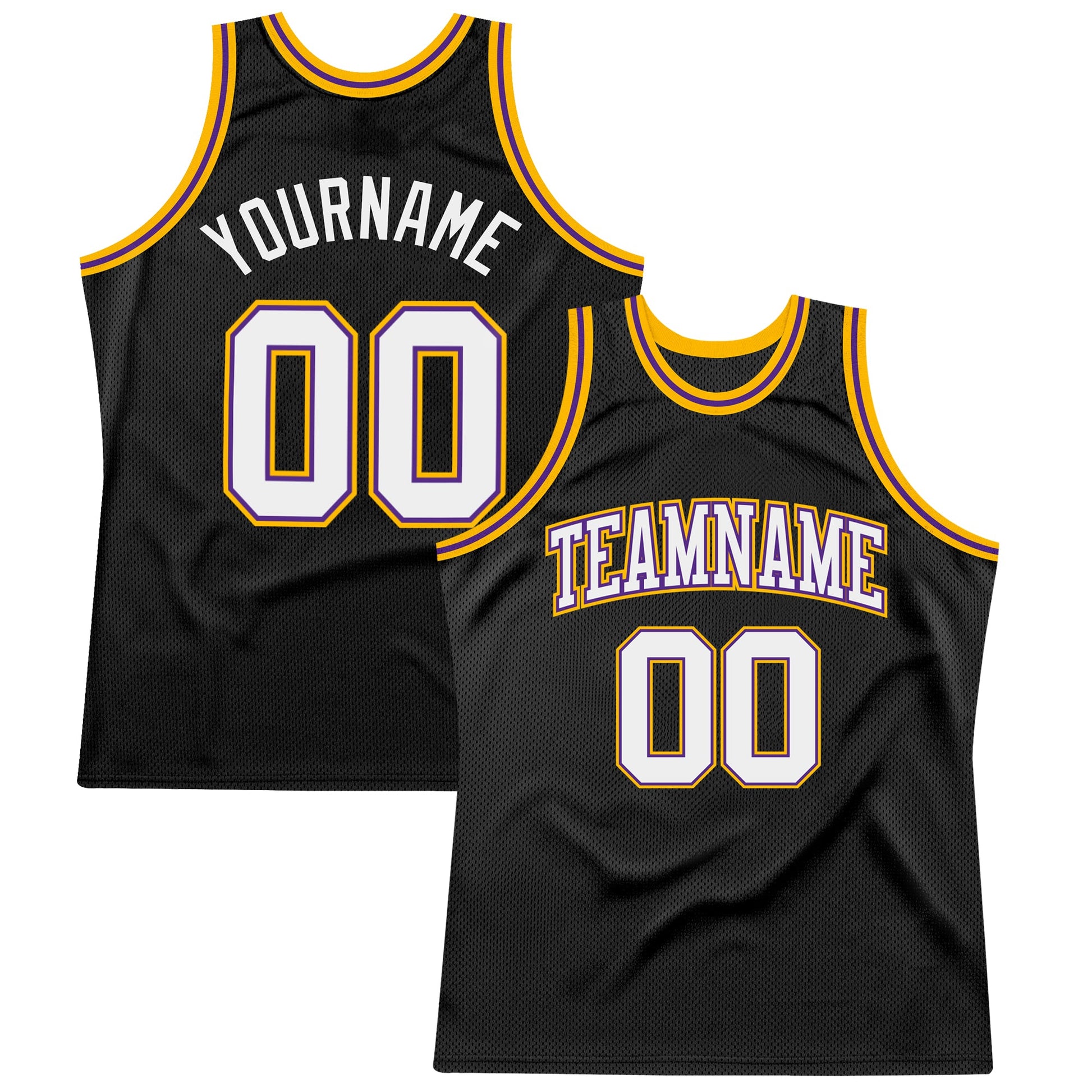 Custom Black White Purple-Gold Authentic Throwback Basketball Jersey - Main View