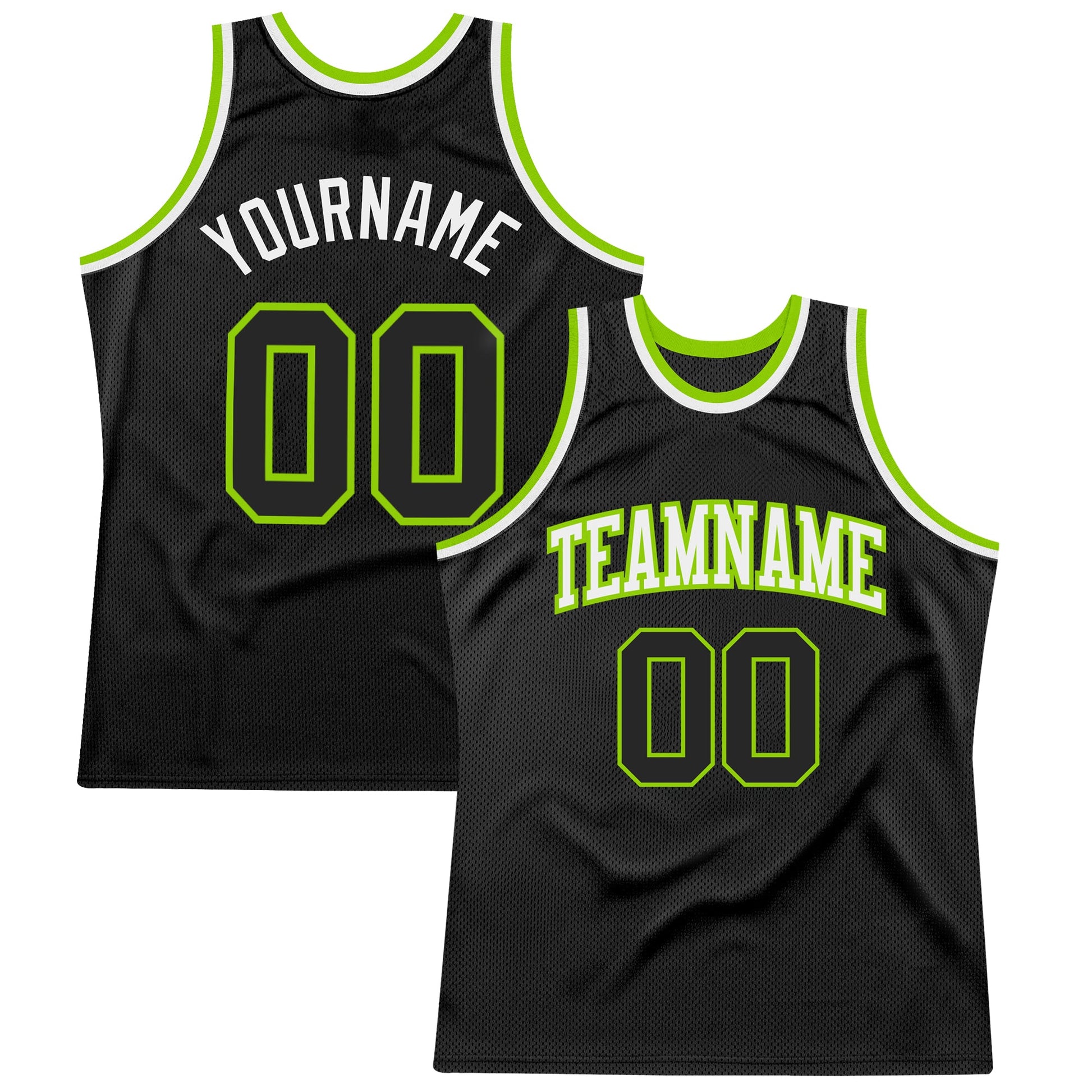 Custom Black Neon Green-White Authentic Throwback Basketball Jersey - Main View