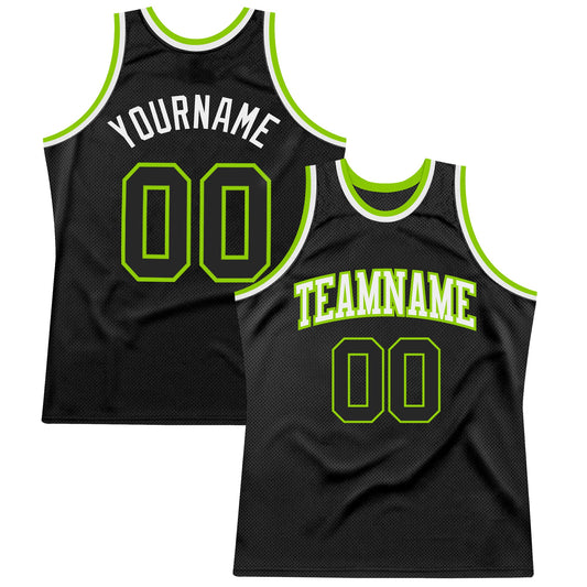 Custom Black Neon Green-White Authentic Throwback Basketball Jersey - Main View