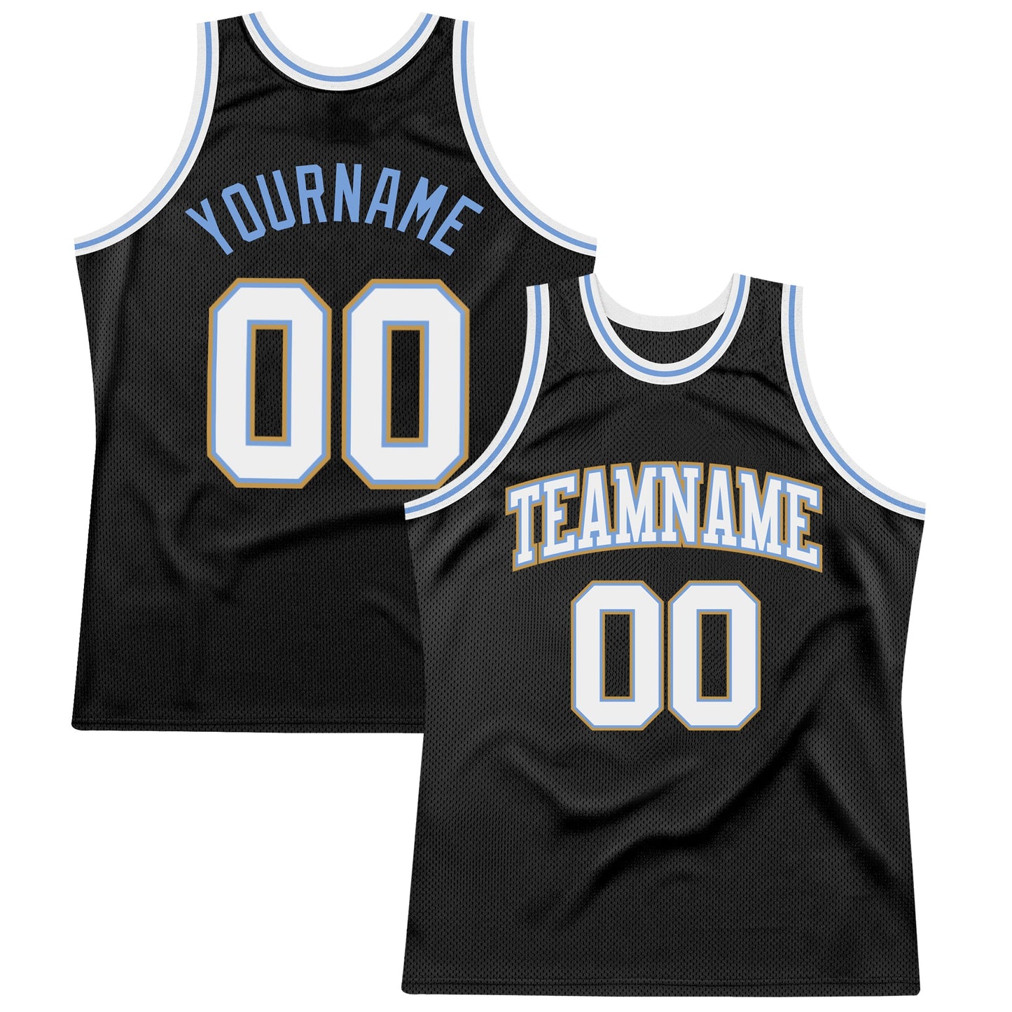 Custom Black White Light Blue-Old Gold Authentic Throwback Basketball Jersey - Main View
