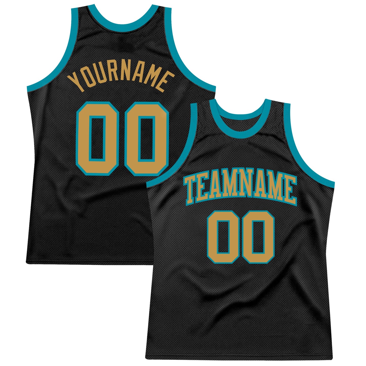 Custom Black Old Gold-Teal Authentic Throwback Basketball Jersey - Main View