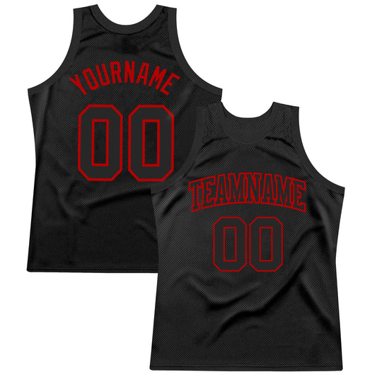 Custom Black Red Authentic Throwback Basketball Jersey - Main View