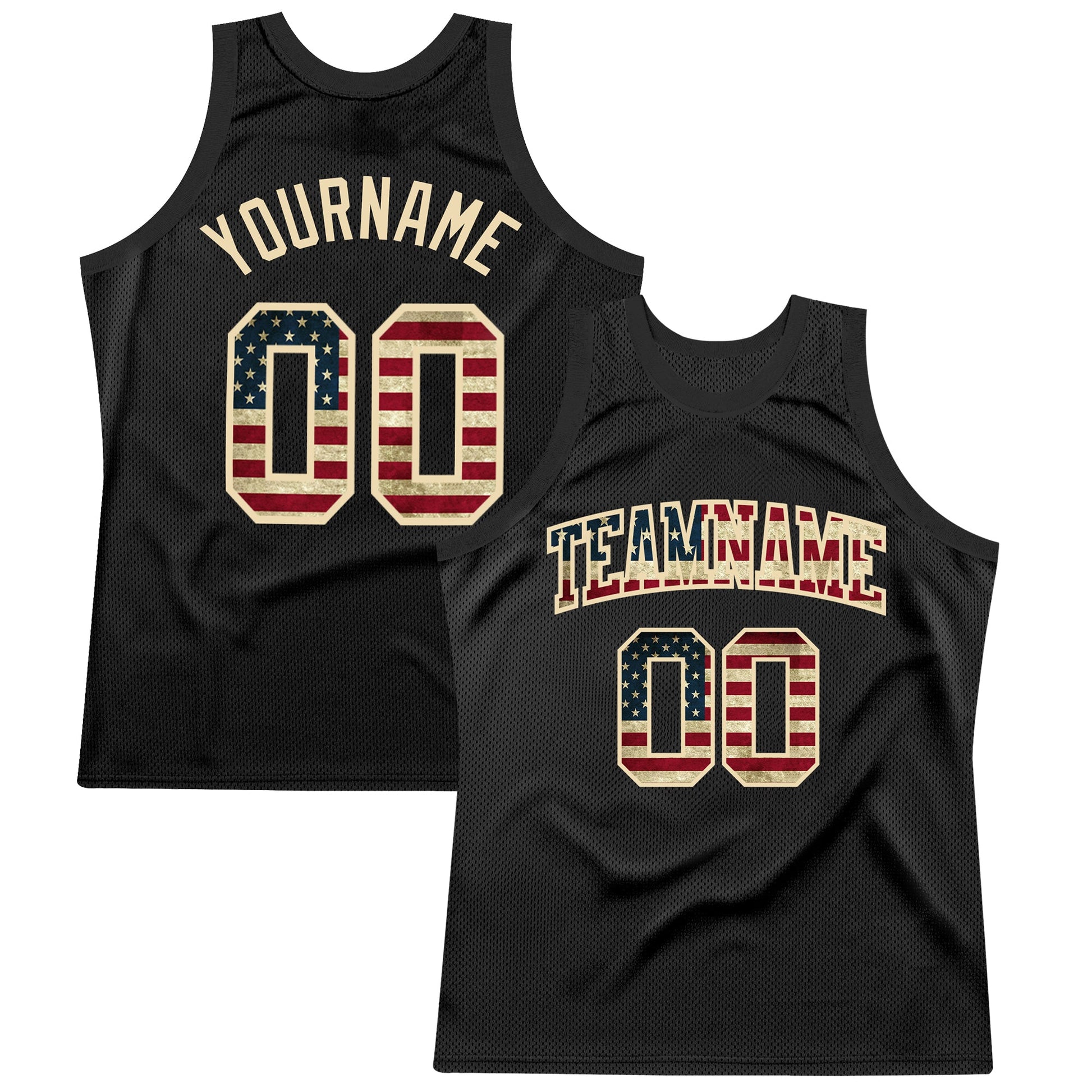 Custom Black Vintage USA Flag-City Cream Authentic Throwback Basketball Jersey - Main View