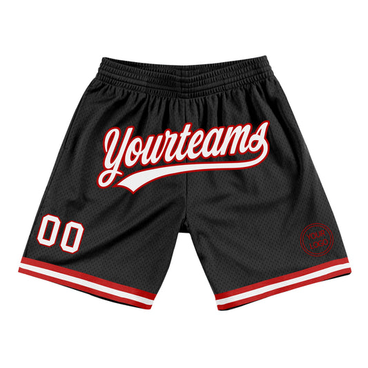 Custom Black White-Red Authentic Throwback Basketball Shorts - Main View