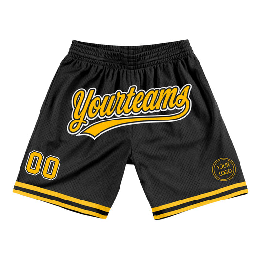 Custom Black Gold-White Authentic Throwback Basketball Shorts - Main View