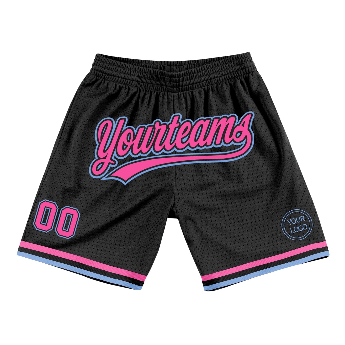 Custom Black Pink-Light Blue Authentic Throwback Basketball Shorts - Main View