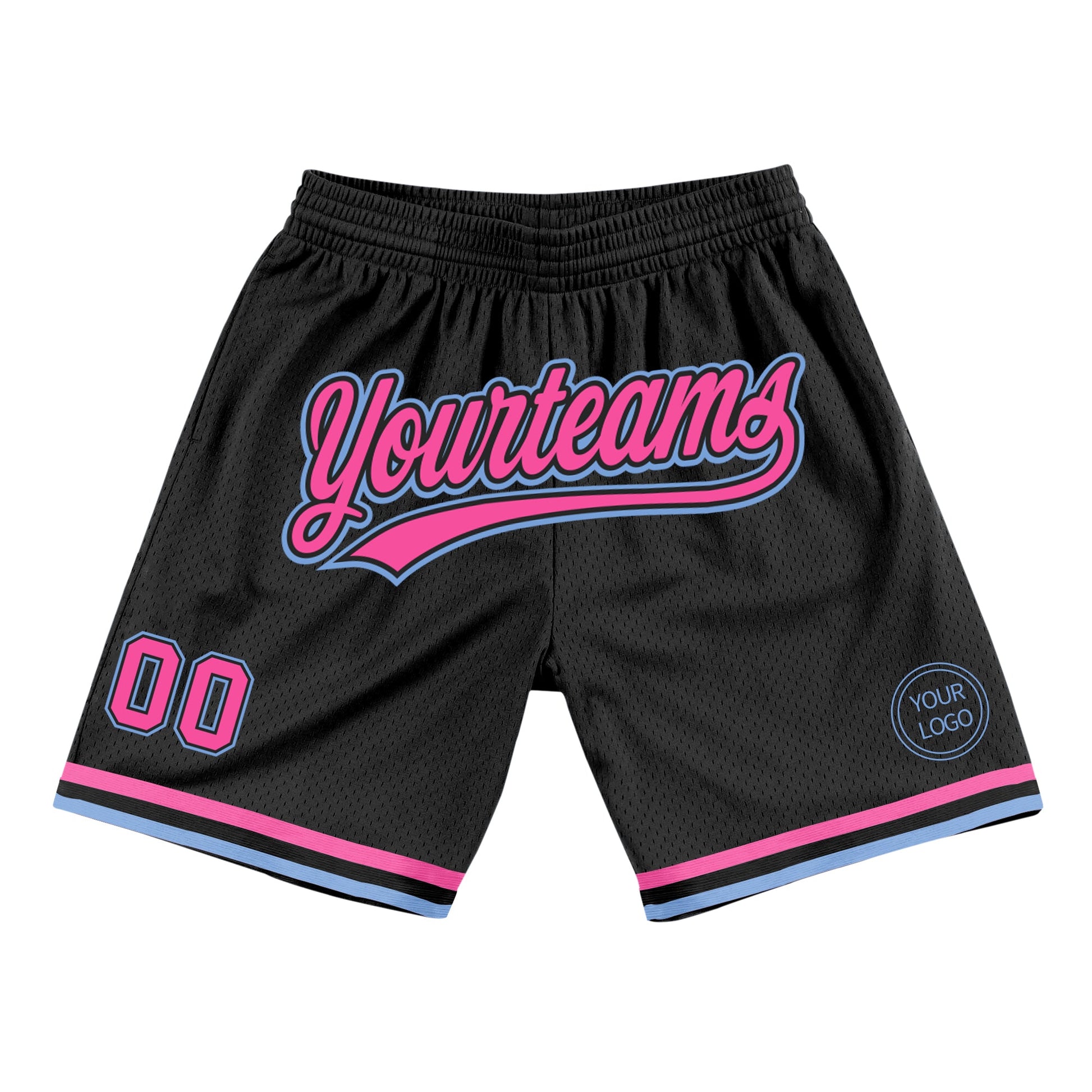 Custom Black Pink-Light Blue Authentic Throwback Basketball Shorts - Main View