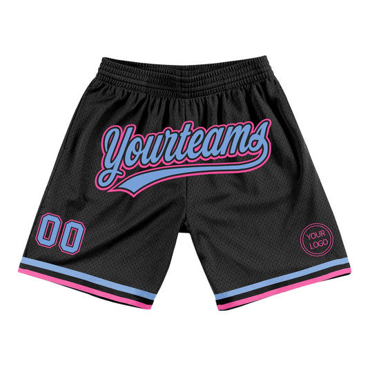 Custom Black Light Blue-Pink Authentic Throwback Basketball Shorts - Main View