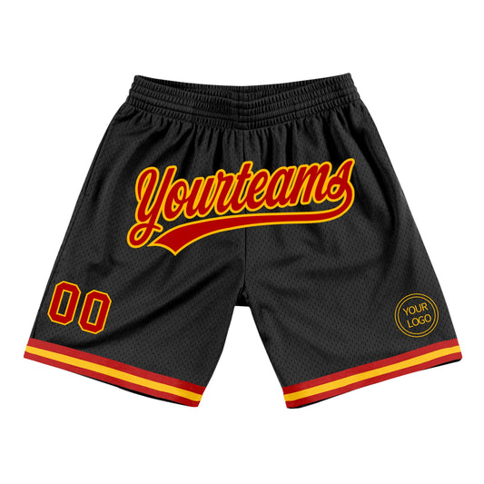 Custom Black Red-Gold Authentic Throwback Basketball Shorts - Main View