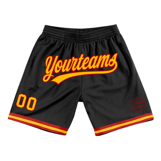 Custom Black Gold-Red Authentic Throwback Basketball Shorts - Main View