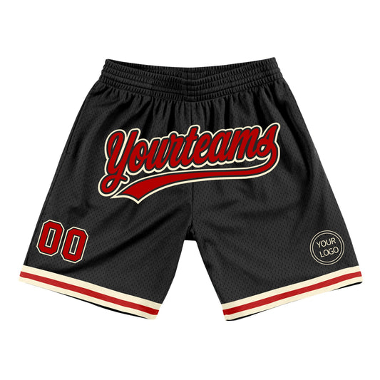 Custom Black Red-Cream Authentic Throwback Basketball Shorts - Main View