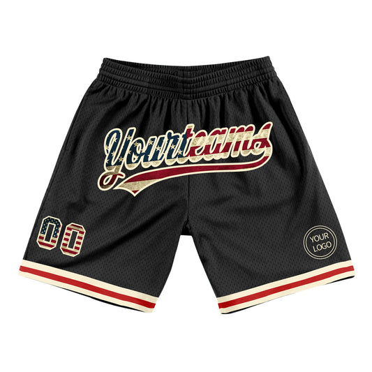 Custom Black Vintage USA Flag-Cream Authentic Throwback Basketball Shorts - Main View