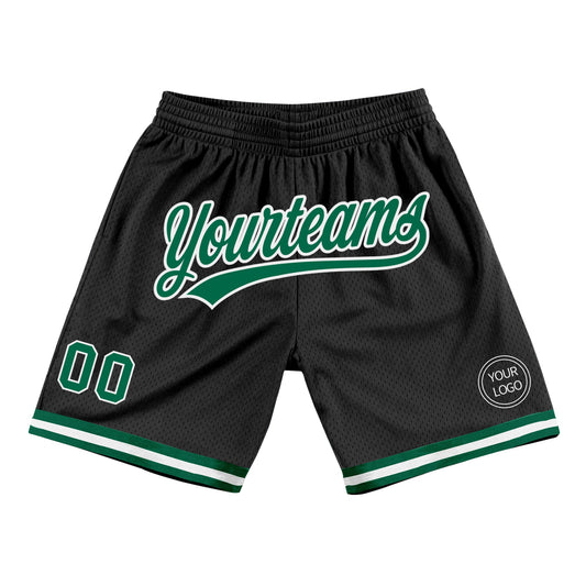 Custom Black Kelly Green-White Authentic Throwback Basketball Shorts - Main View