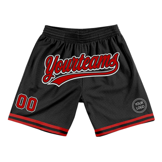 Custom Black Red-White Authentic Throwback Basketball Shorts - Main View