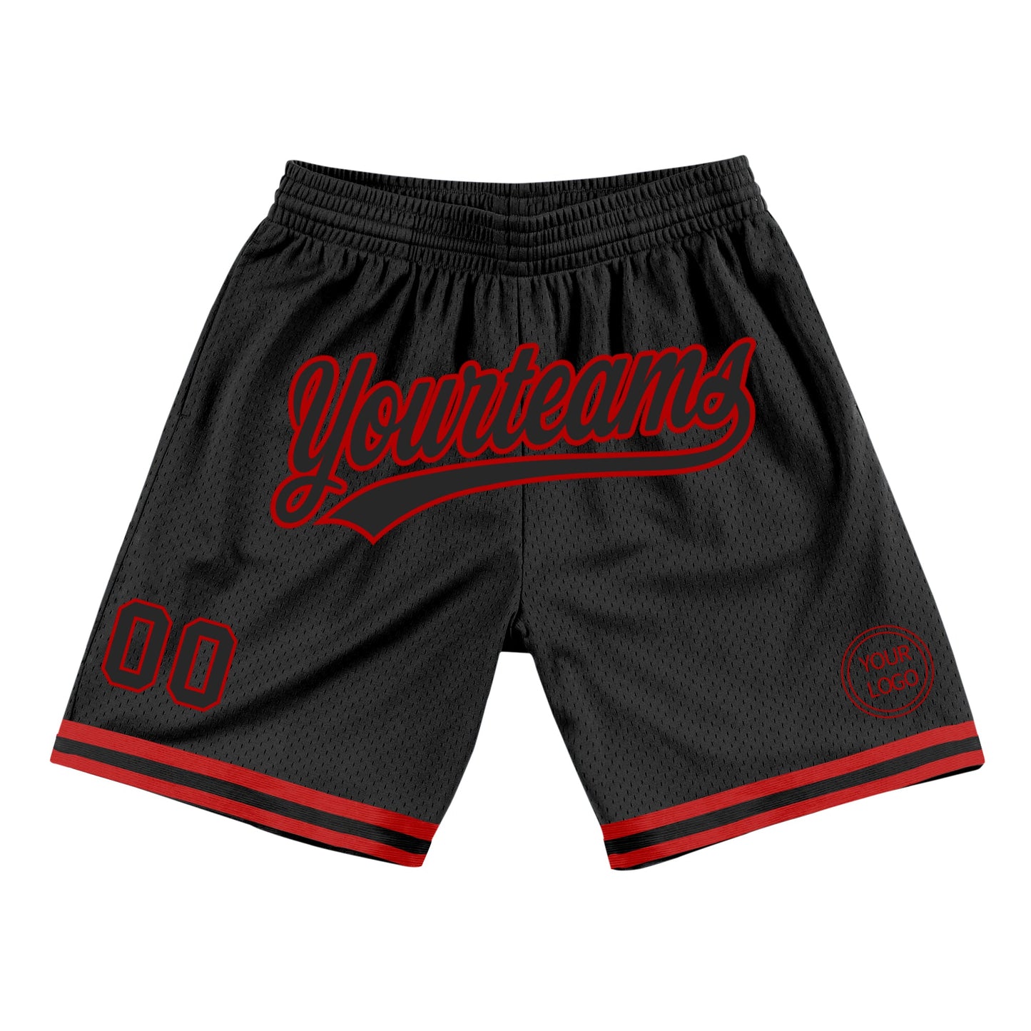 Custom Black Red Authentic Throwback Basketball Shorts - Main View