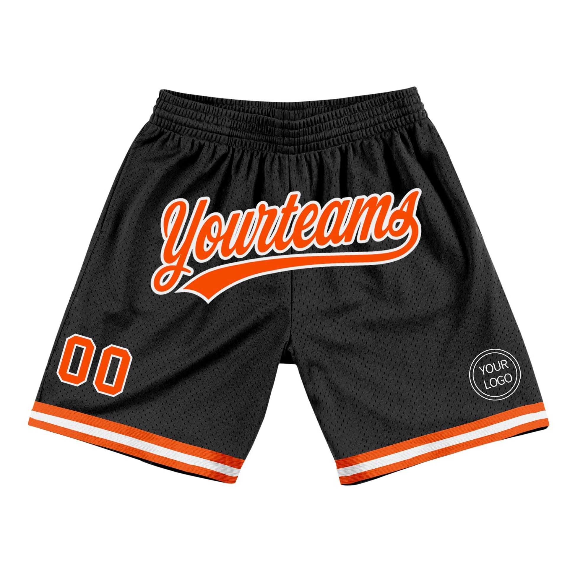 Custom Black Orange-White Authentic Throwback Basketball Shorts - Main View
