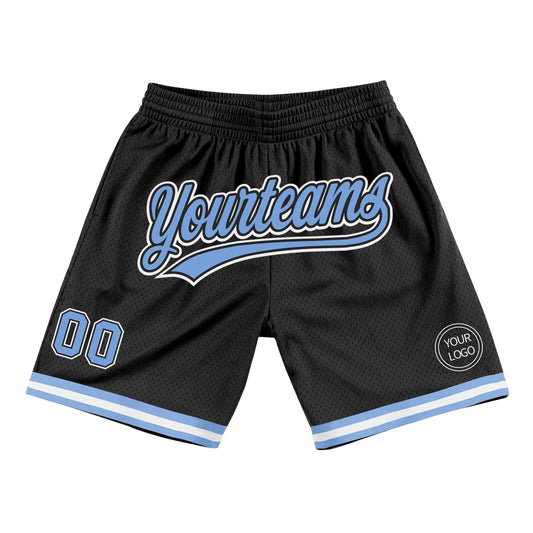 Custom Black Light Blue-White Authentic Throwback Basketball Shorts - Main View