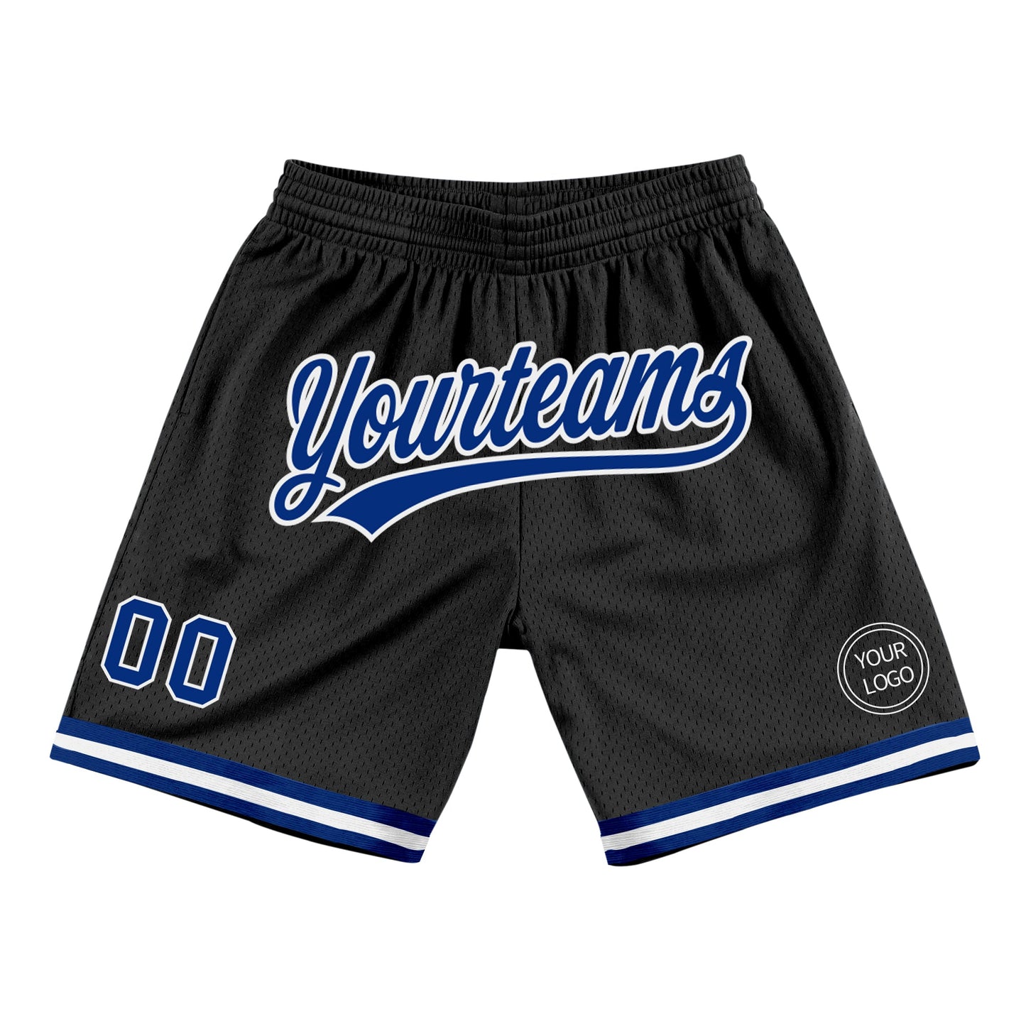 Custom Black Royal-White Authentic Throwback Basketball Shorts - Main View