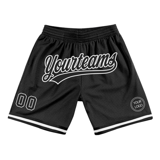 Custom Black White Authentic Throwback Basketball Shorts - Main View
