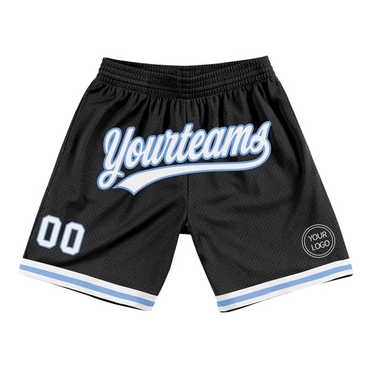 Custom Black White-Light Blue Authentic Throwback Basketball Shorts - Main View