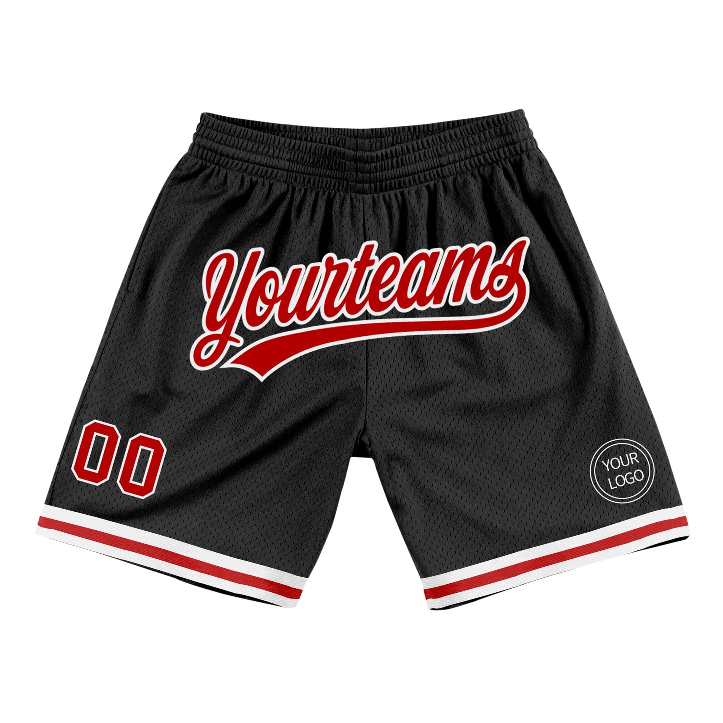Custom Black Red-White Authentic Throwback Basketball Shorts - Main View